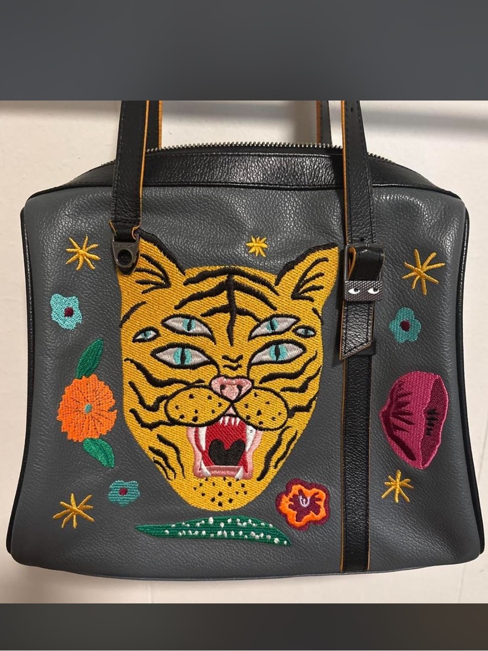 Min & Mon Leather Embroidered Satchel